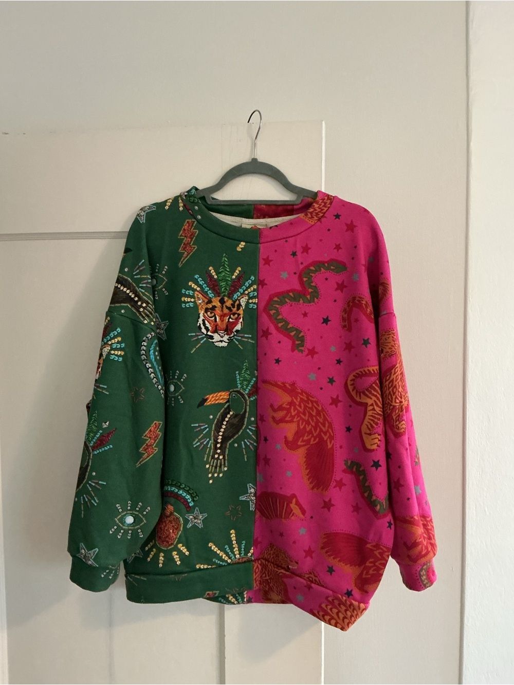 Farm Rio Green & Pink Graphic Crewneck Sweatshirt - Bold Animal Print